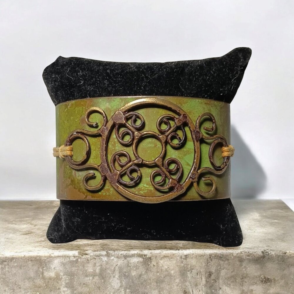 Copper Cuff Bracelet with Green Patina Metal Brutalist Industrialistp